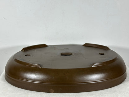 Preowned Japanese Tokoname Unglazed Oval Bonsai Pot has Stamp - 15.25” By 11.75”