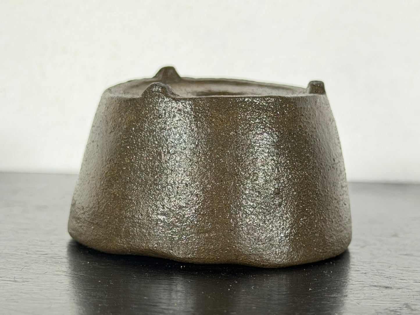 Preowned Japanese Tokoname Unglazed Round Bonsai Pot With Stamp - 2” By 1 1/8”