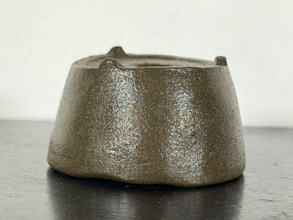 Preowned Japanese Tokoname Unglazed Round Bonsai Pot With Stamp - 2” By 1 1/8”