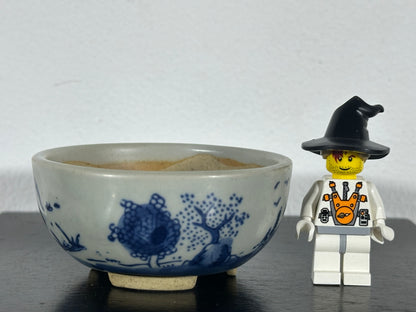 Preowned Japanese Tokoname Hand Painted Round Bonsai Pot Marutou with Patina - 2.75” By 1.25”