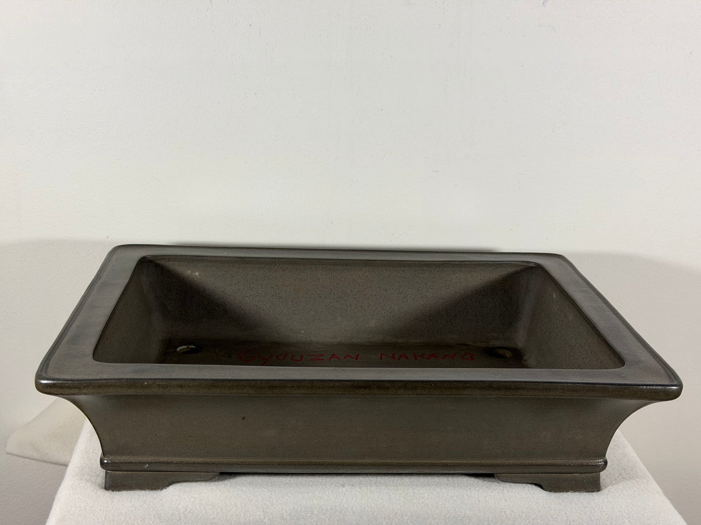 Preowned Japanese Tokoname Unglazed Rectangular Bonsai Pot Gyouzan Nakano - 16.5” By 12”