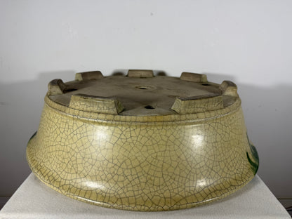 Preowned Vintage Japanese Tokoname Glazed Round Bonsai Pot Mazan Terahata - 20.75” By 6.25”