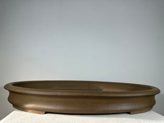 Preowned Japanese Tokoname Ungkazed Oval Shallow Bonsai Pot Seizan - 23.25” By 16.75”