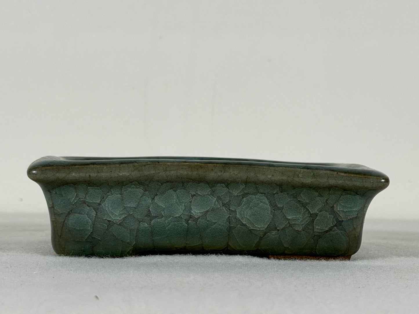 Preowned Japanese Tokoname Glazed Rectangular Bonsai Pot Has Stamp - 5” By 4”