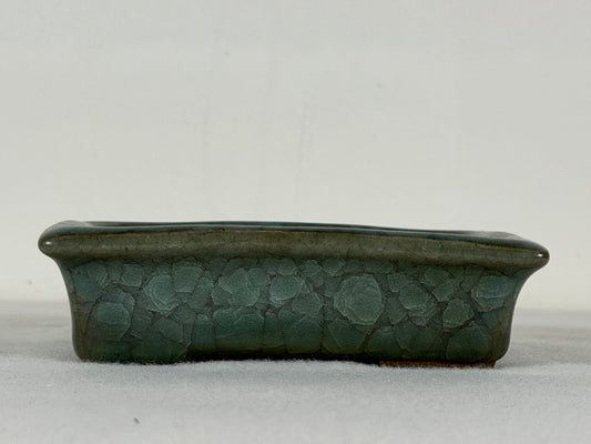 Preowned Japanese Tokoname Glazed Rectangular Bonsai Pot Has Stamp - 5” By 4”