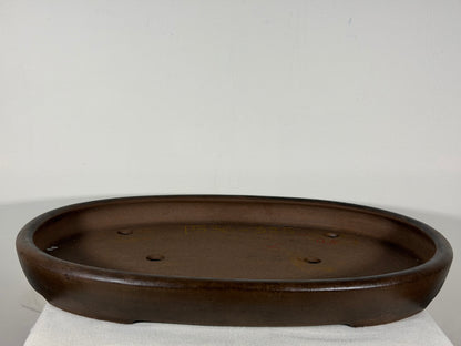 Preowned Japanese Tokoname Unglazed Shallow Oval Bonsai Pot Seizan - 20.5” x 14.75” x 2.25”