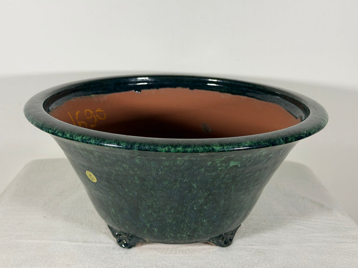 New Japanese Tokoname Glazed Round Bonsai Pot Syuhou Yoshimura - 12.25” By 5.5”