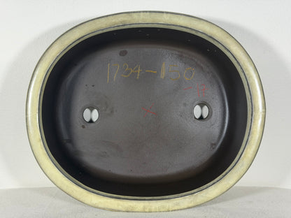 Preowned Japanese Tokoname Glazed Oval Bonsai Pot has Patina - 11.75” By 10”
