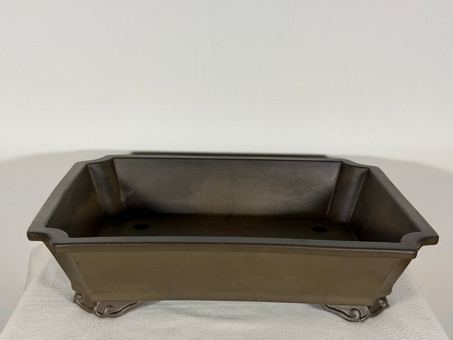 Preowned Japanese Tokoname Unglazed Rectangular Bonsai Pot has Stamps - 15.5” By 11.5”