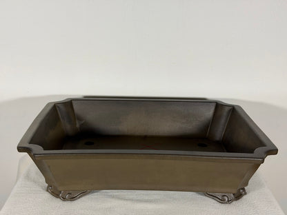 Preowned Japanese Tokoname Unglazed Rectangular Bonsai Pot has Stamps - 15.5” By 11.5”