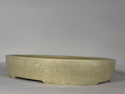 Preowned Japanese Tokoname Glazed Oval Bonsai Pot Mazan Terahata - 11.25” By 9.5”