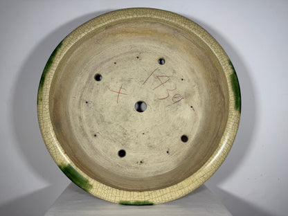 Preowned Vintage Japanese Tokoname Glazed Round Bonsai Pot Mazan Terahata - 20.75” By 6.25”
