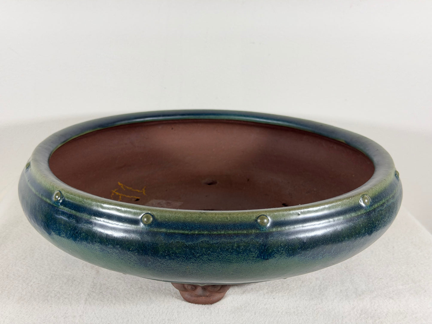 Preowned Japanese Tokoname Glazed Round Bonsai Pot Yamaaki - 12.5” By 3.75”
