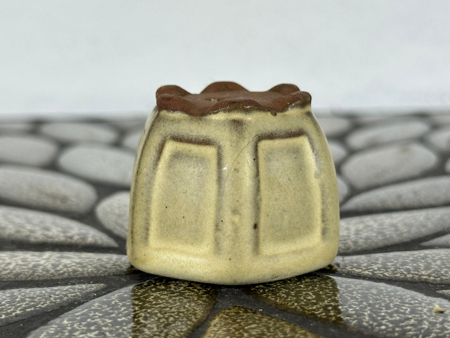 Preowned Japanese Tokoname Glazed Hexagon Bonsai Pot - 1 5/8” By 1.25”