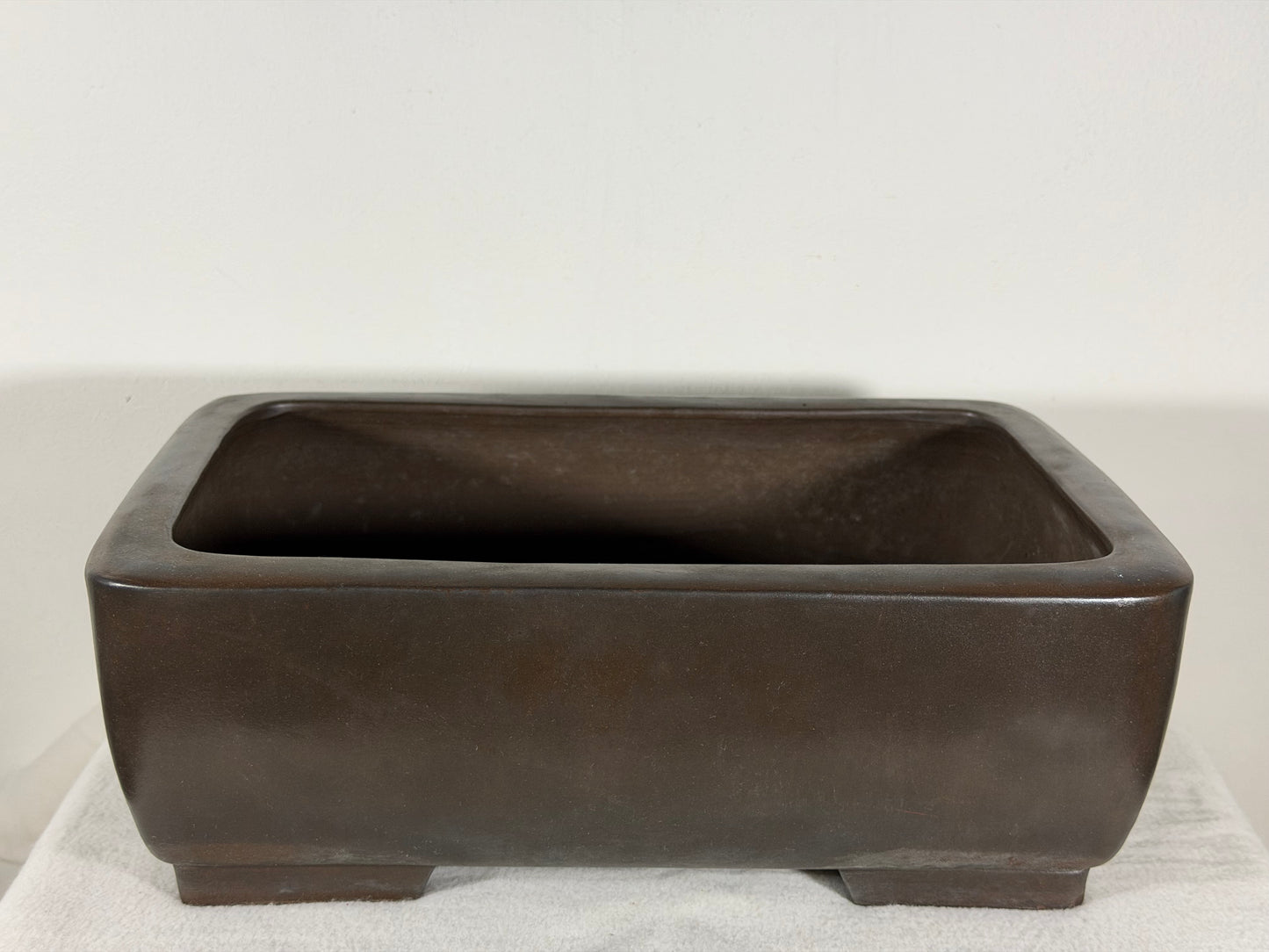 Preowned Japanese Tokoname Unglazed Rectangular Bonsai Pot Keizan - 13.5” By 9”