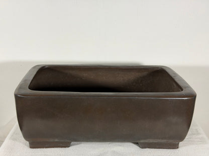 Preowned Japanese Tokoname Unglazed Rectangular Bonsai Pot Keizan - 13.5” By 9”