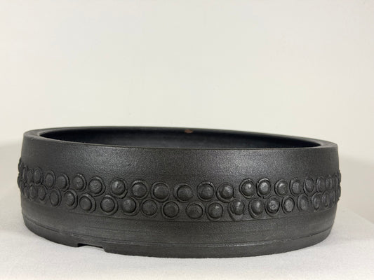 Preowned Japanese Tokoname Unglazed Drum Style Bonsai Pot Koyo - 12.5” By 3.5”