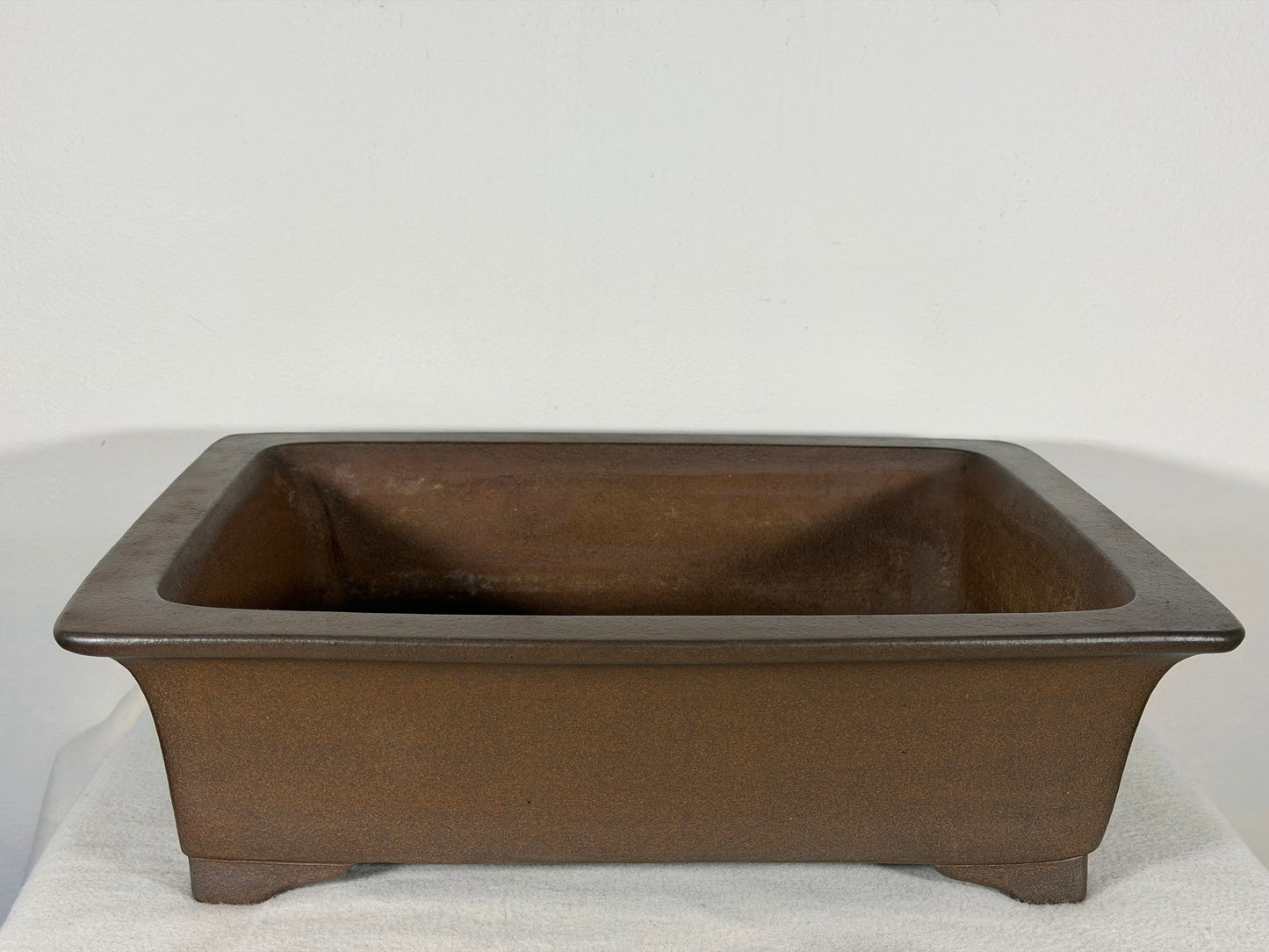 Preowned Japanese Tokoname Unglazed Rectangular Bonsai Pot Yuuji Nakano - 14.5” By 11.75”