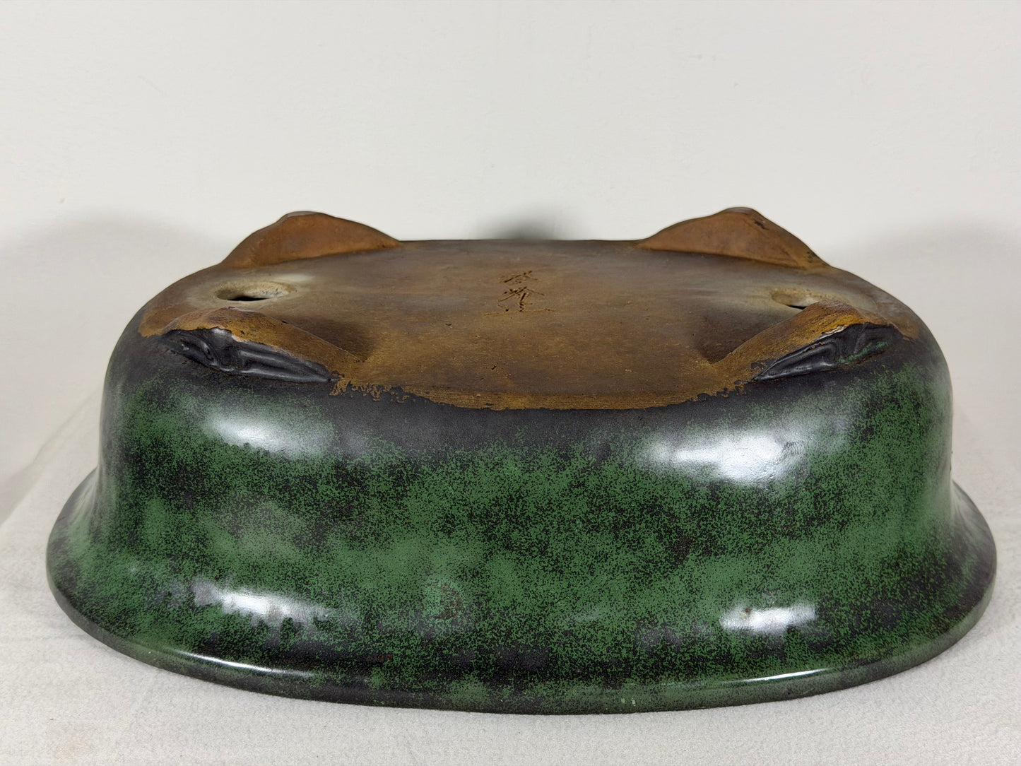 Preowned Japanese Tokoname Glazed Oval Bonsai Pot Syuhou Yoshimura - 13.75” By 10.75”