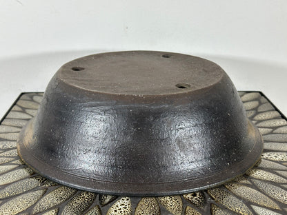 Preowned Japanese Tokoname Unglazed Round Bonsai Pot with Stamp - 12.25” By 3.5”