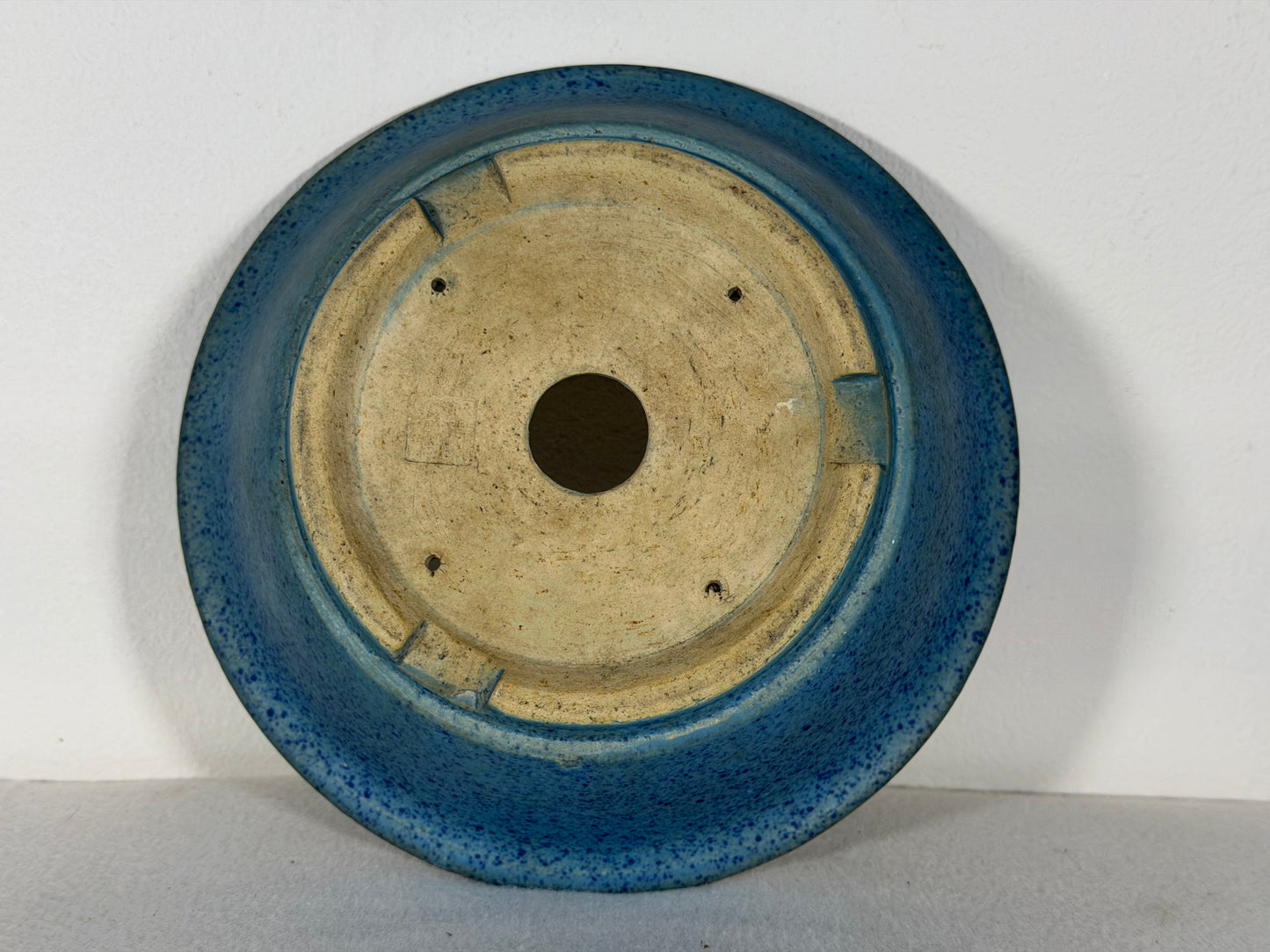Preowned Japanese Tokoname Glazed Round Bonsai Pot Aiba Koyo - 7.5” By 2 1/8”