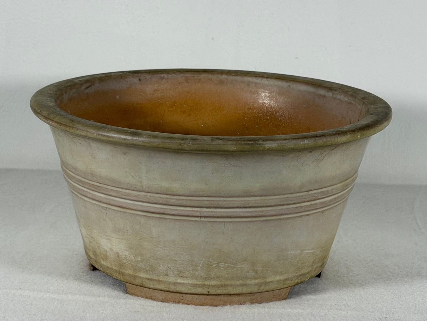 Preowned Japanese Tokoname Glazed Round Bonsai Pot Yamaaki - 8” By 4”
