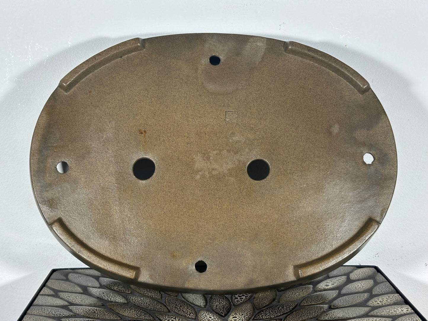 Preowned Japanese Tokoname Oval Bonsai Pot with Stamps - 16.25” By 11.5”
