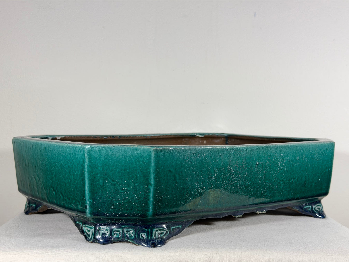Preowned Japanese Tokoname Glazed Rectangular Bonsai Pot Syuhou Yoshimura - 16” By 11.75”