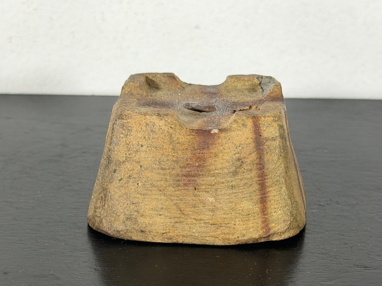 Preowned Japanese Tokoname Unglazed Square Bonsai Pot With Stamp - 2” By 1 1/8”