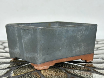 Preowned Japanese Tokoname Glazed Square Bonsai Pot with Stamp - 3.35” By 1 5/8”