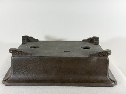 Preowned Japanese Tokoname Rectangular Unglazed Bonsai Pot Sanyou - 13.25” By 9.5”