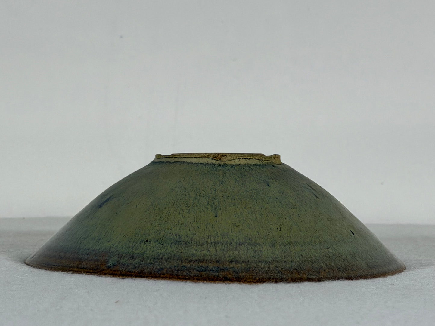 Preowned Japanese Tokoname Glazed Round Bonsai Pot has Stamp - 5.75” By 1 5/8”