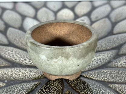 Preowned Japanese Tokoname Glazed Round Bonsai Pot with Stamps - 2.25” By 1.5”