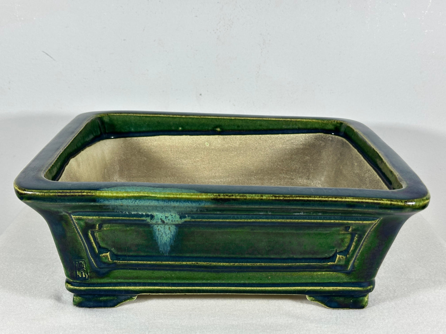 New Japanese Tokoname Glazed Rectangular Bonsai Pot Mazan Terahata - 11.5” By 10”