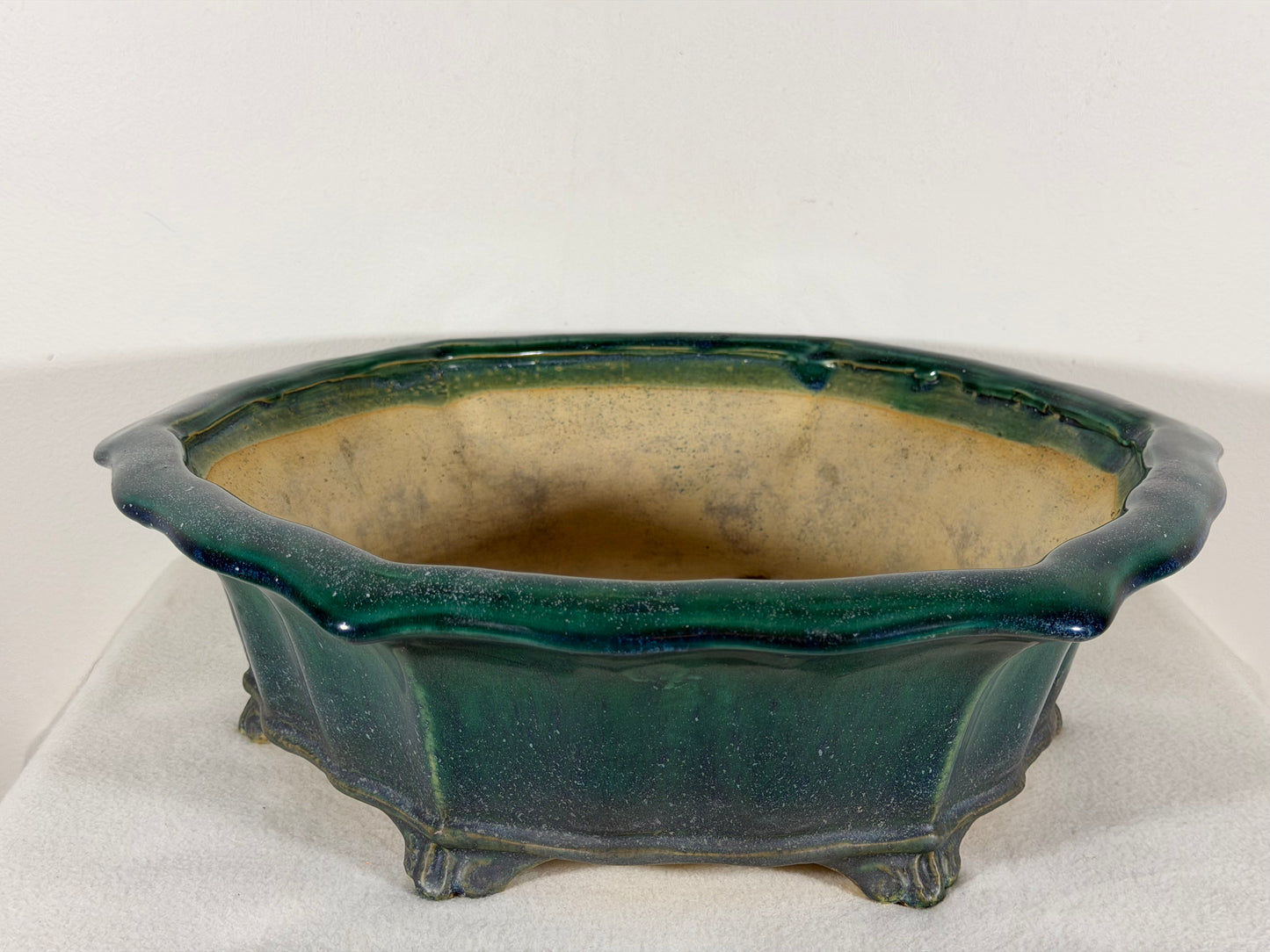 Preowned Japanese Tokoname Glazed Rinka Style Bonsai Pot Syuhou Yoshimura - 14.5” By 13.5”