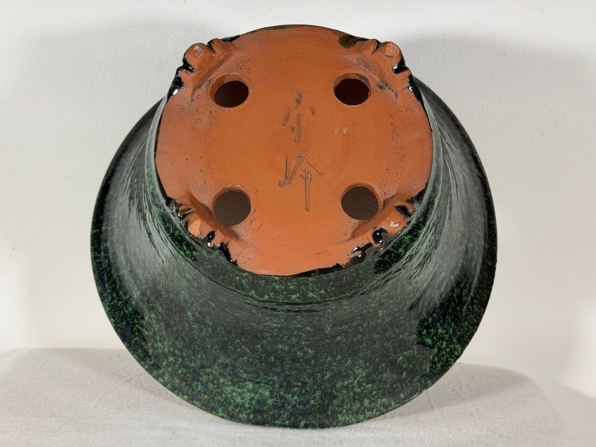 New Japanese Tokoname Glazed Round Bonsai Pot Syuhou Yoshimura - 12” By 6.25”