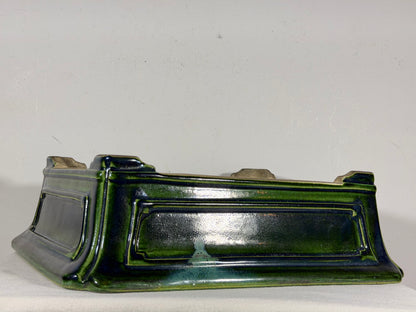 New Japanese Tokoname Glazed Rectangular Bonsai Pot Mazan Terahata - 14.75” By 12.75”