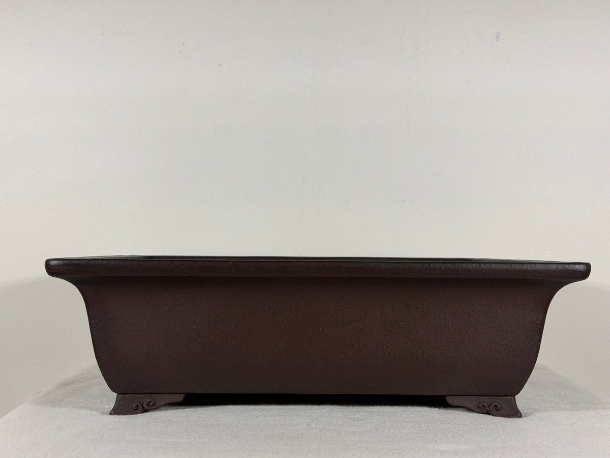 Preowned Japanese Tokoname Unglazed Rectangular Bonsai Pot Yamaaki - 13.5” By 11” By 4”