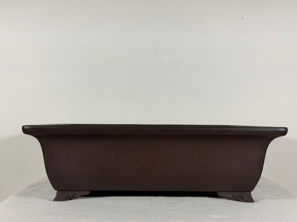 Preowned Japanese Tokoname Unglazed Rectangular Bonsai Pot Yamaaki - 13.5” By 11” By 4”