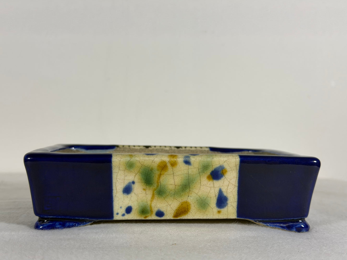 New Japanese Tokoname Glazed Rectangular Bonsai Pot Satomi - 6.25” By 4.5”