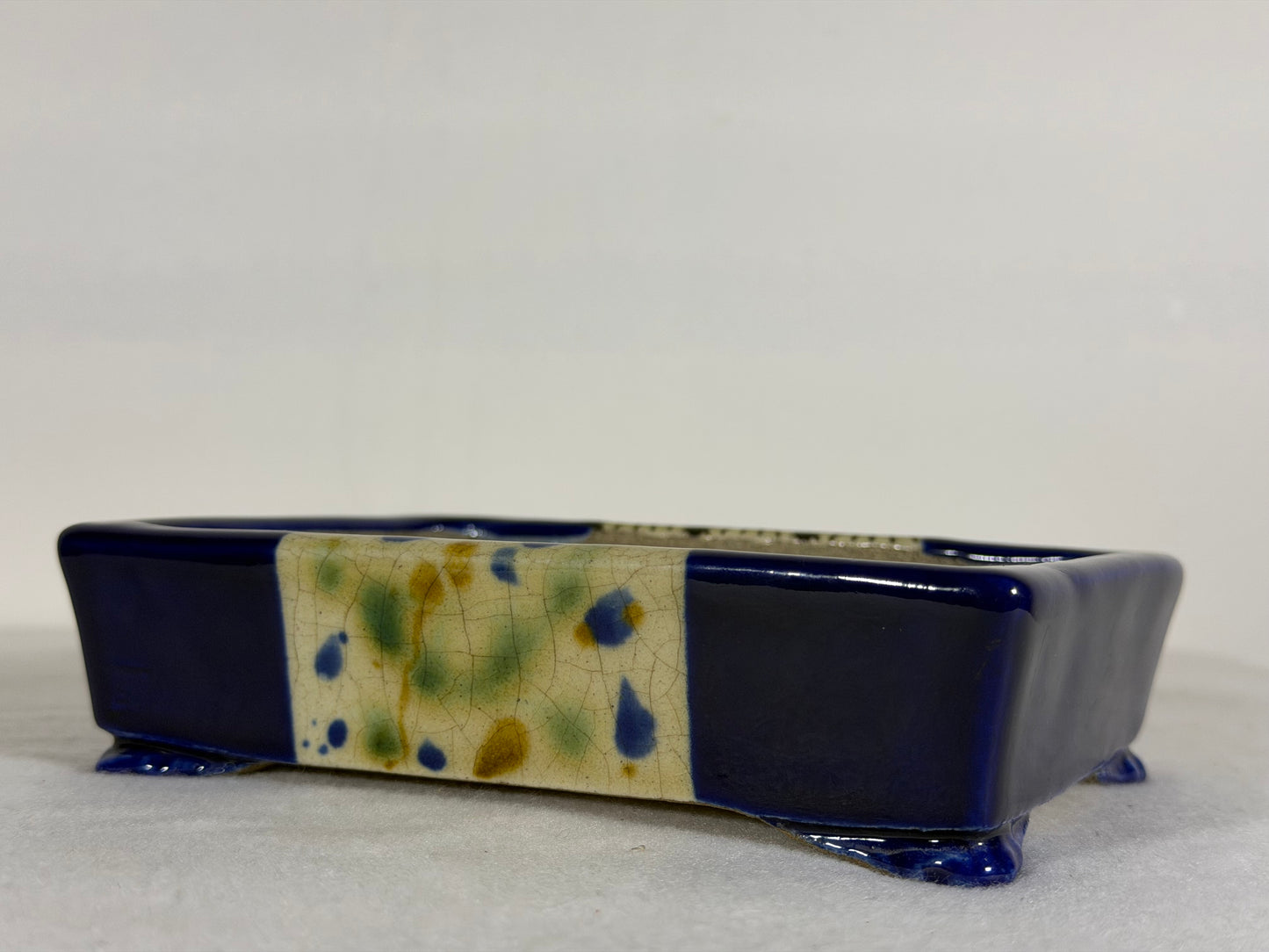 New Japanese Tokoname Glazed Rectangular Bonsai Pot Satomi - 6.25” By 4.5”