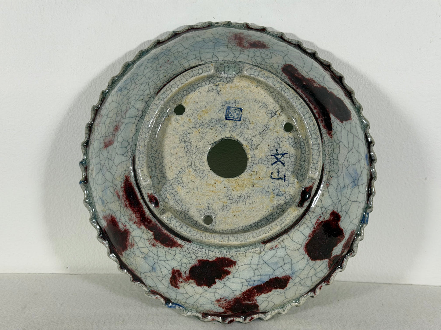 Preowned Japanese Tokoname Glazed Round Bonsai Pot Bunzan - 8.75” By 2 5/8”