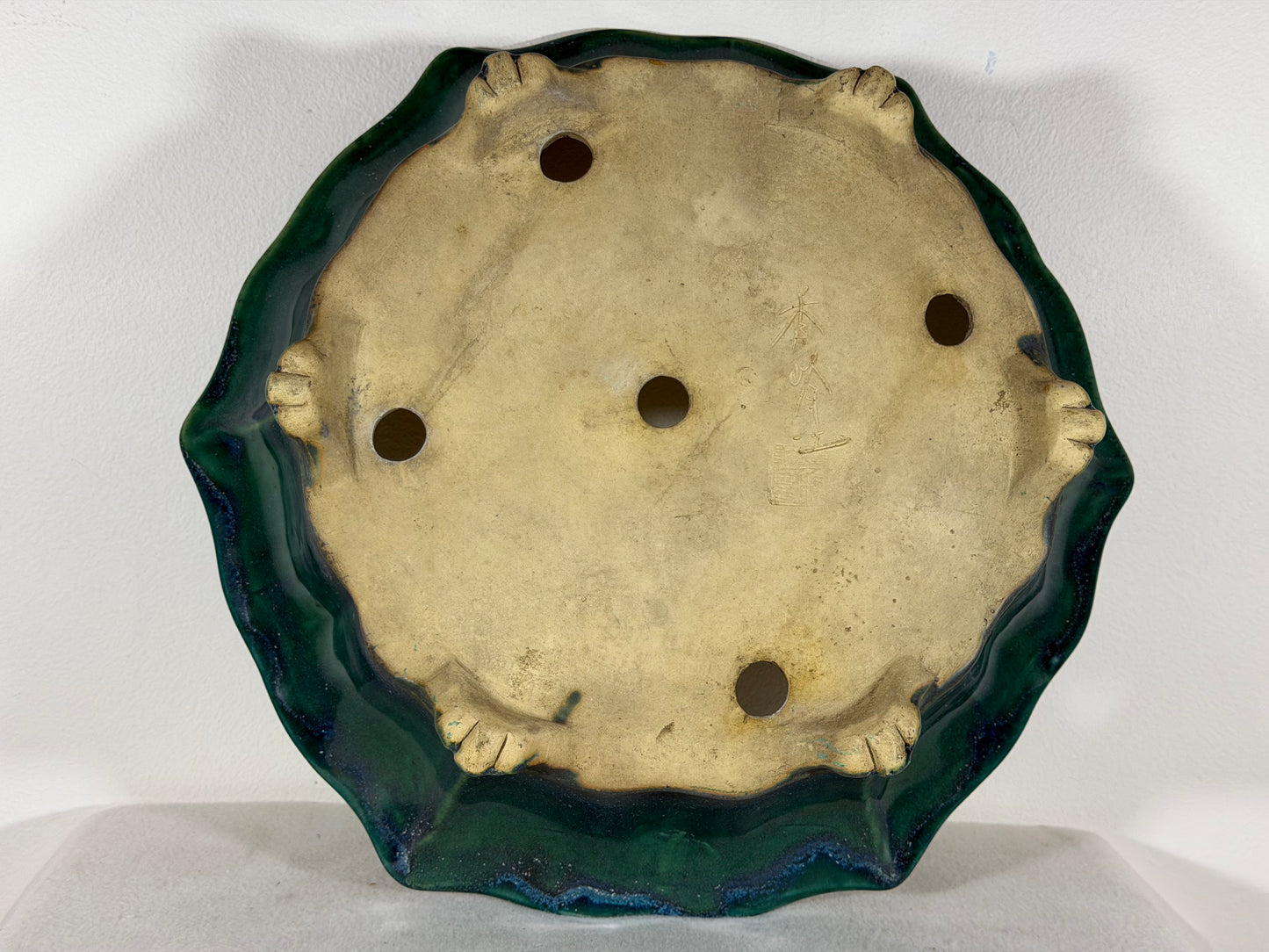 Preowned Japanese Tokoname Glazed Rinka Style Bonsai Pot Syuhou Yoshimura - 14.5” By 13.5”