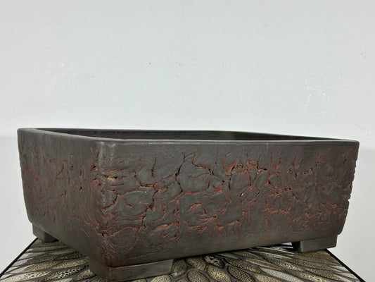 Preowned Vintage Japanese Tokoname Unglazed Rectangular Bonsai Pot Yamakou - 16.25” By 12.25”