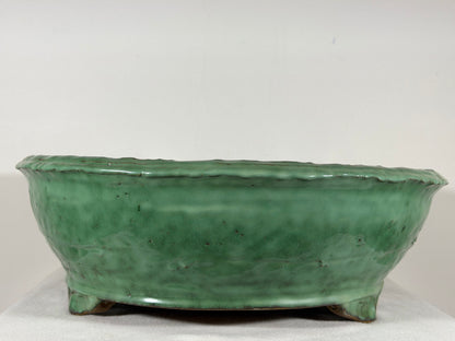 Preowned Japanese Tokoname Glazed Round High Quality Bonsai Pot Syuhou Yoshimura - 16.75” By 5.5”