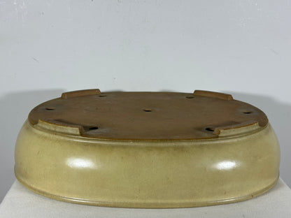 Preowned Vintage Japanese Tokoname  Glazed Oval Bonsai Pot Reiho - 17.5” By 14.25”