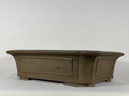 Preowned Japanese Tokoname Unglazed Rectangular Bonsai Pot Yuuji Nakano - 14.25” By 11.5”