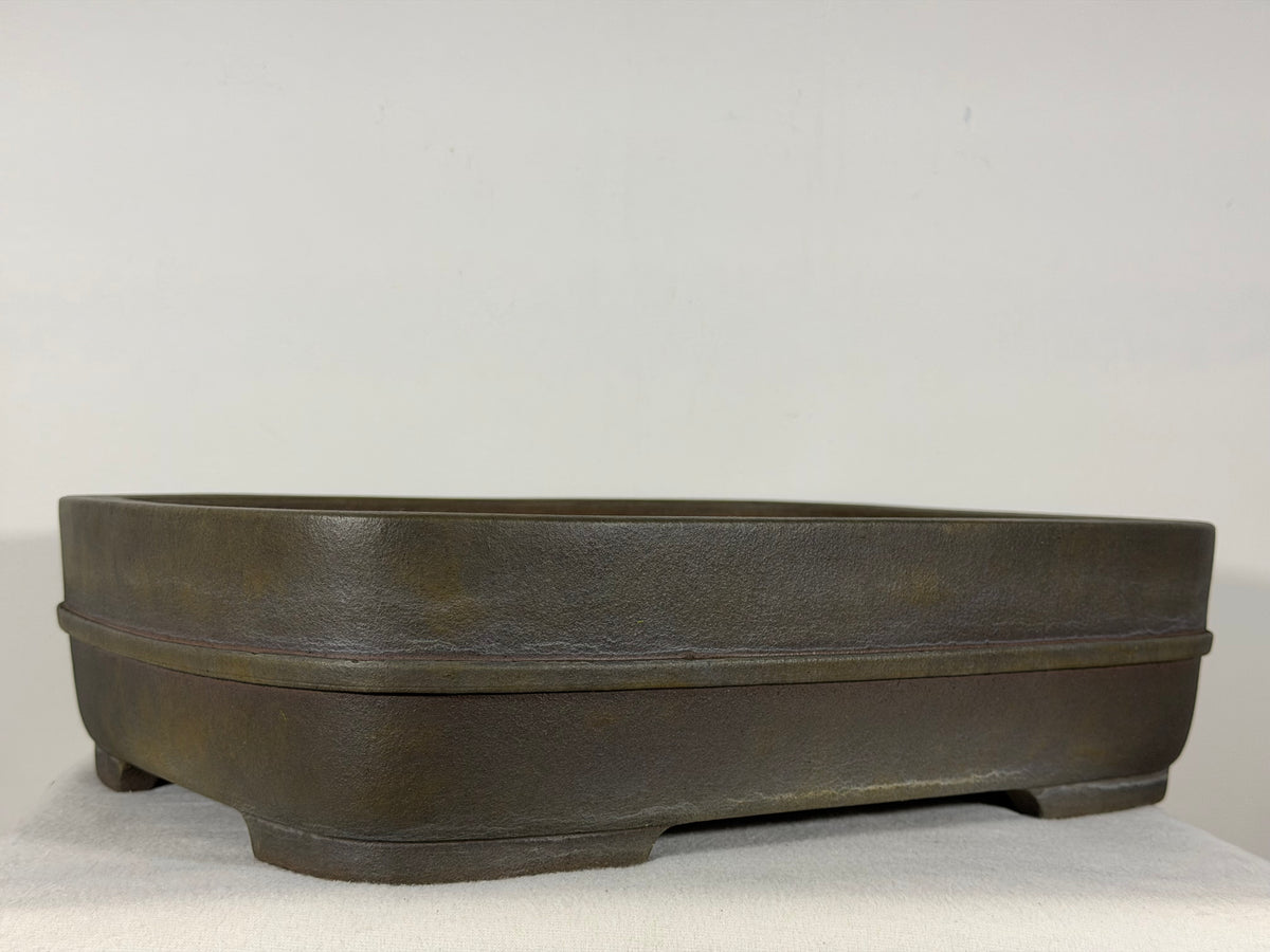 Preowned Japanese Tokoname Unglazed Rectangular Bonsai Pot Kisen - 16.25” x 13” x 4 3/8”