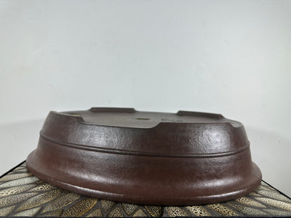Preowned Japanese Tokoname Unglazed Oval Bonsai Pot Yamaaki - 17” By 14”