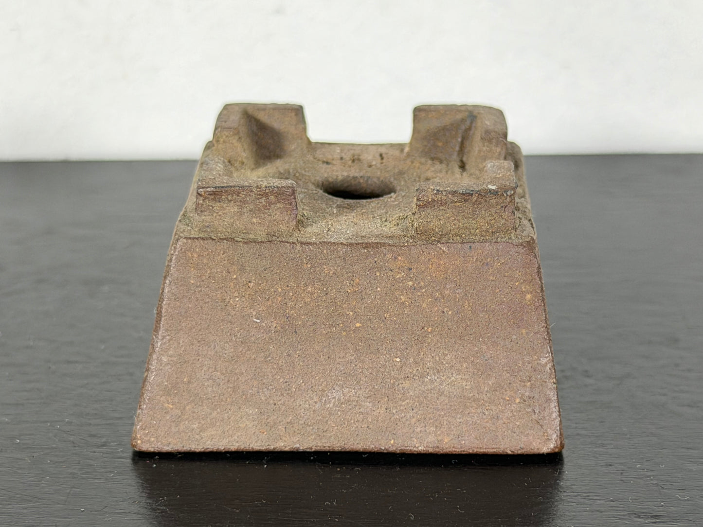 Preowned Japanese Tokoname Unglazed Square Bonsai Pot With Stamp - 1.75” By 1”